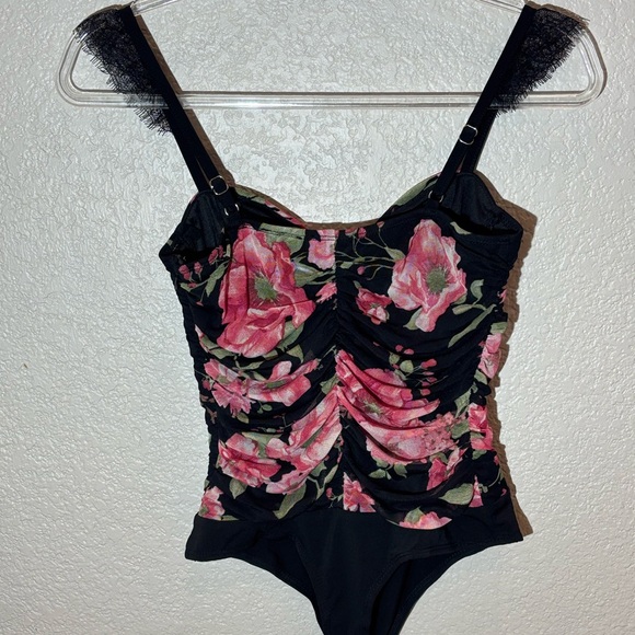 Lulu's Black and Pink Floral Bodysuit - Picture 4 of 6